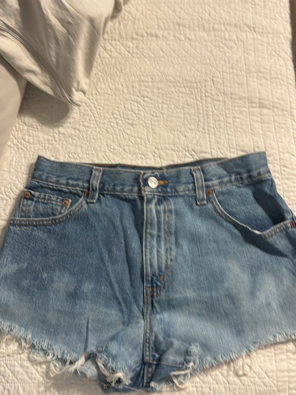 Levi's Light Blue Frayed Denim Shorts